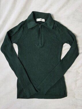 green sweater top with collar